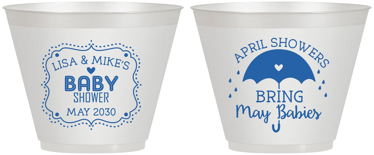 Custom Baby Shower 9 oz Wine Frosted Cups - April Showers May Babies | 90096