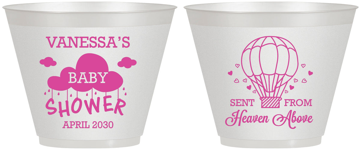 Custom Baby Shower 9 oz Wine Frosted Cups - Hot Air Balloon | 90097