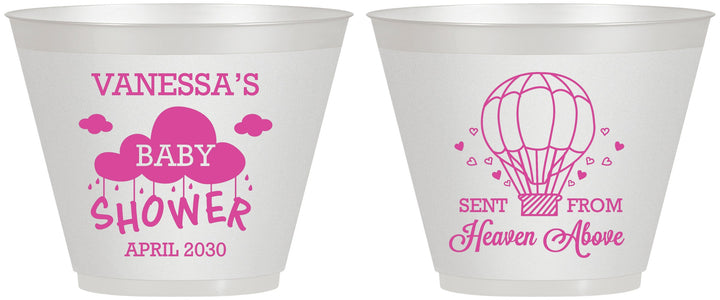 Custom Baby Shower 9 oz Wine Frosted Cups - Hot Air Balloon | 90097