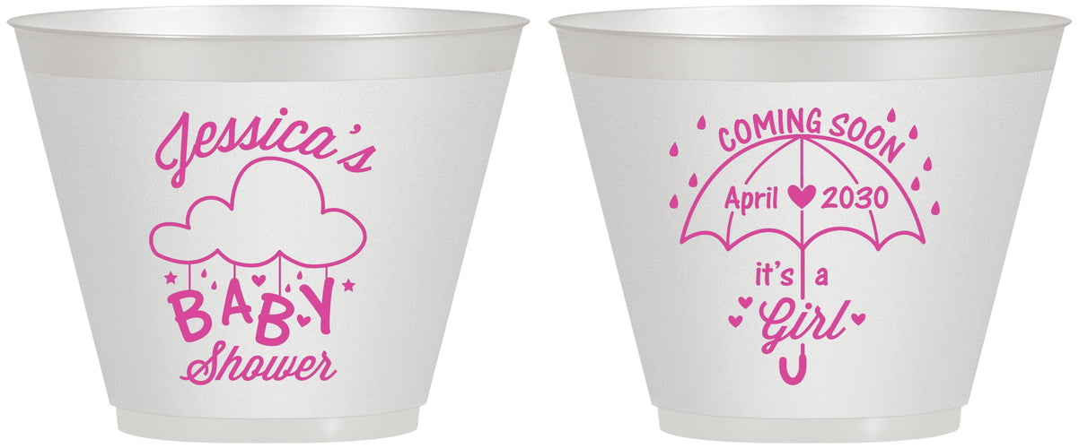 Custom Baby Shower 9 oz Wine Frosted Cups - April Showers May Babies | 90099