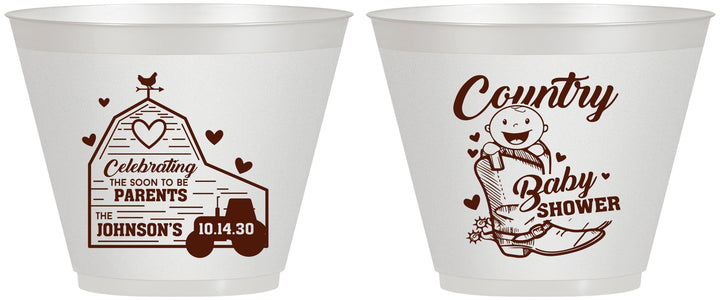 Custom Baby Shower 9 oz Wine Frosted Cups - Farm Tractor Country | 90102
