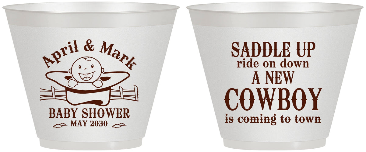 Custom Baby Shower 9 oz Wine Frosted Cups - New Cowboy | 90104