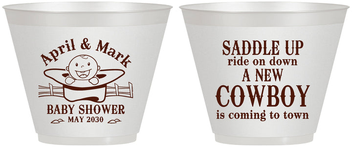 Custom Baby Shower 9 oz Wine Frosted Cups - New Cowboy | 90104