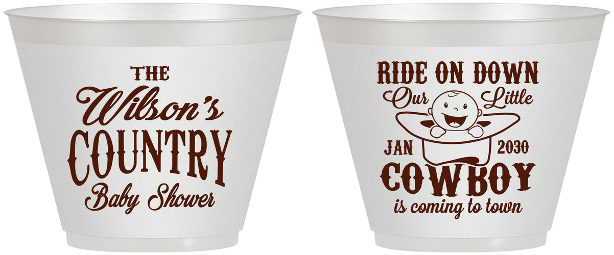 Custom Baby Shower 9 oz Wine Frosted Cups - Cowboy Coming To Town | 90105