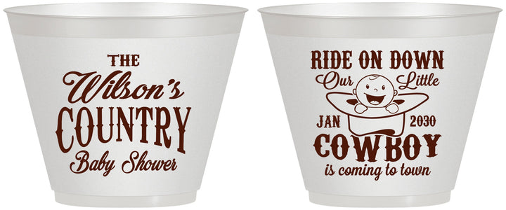 Custom Baby Shower 9 oz Wine Frosted Cups - Cowboy Coming To Town | 90105