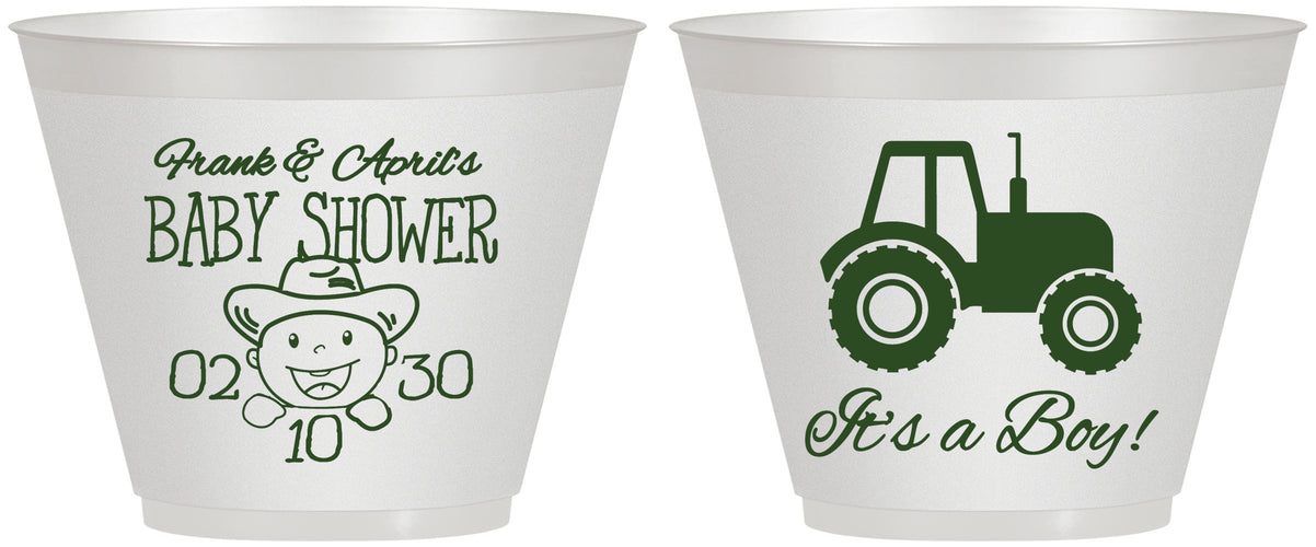 Custom Baby Shower 9 oz Wine Frosted Cups - Tractor | 90109