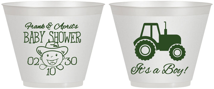 Custom Baby Shower 9 oz Wine Frosted Cups - Tractor | 90109