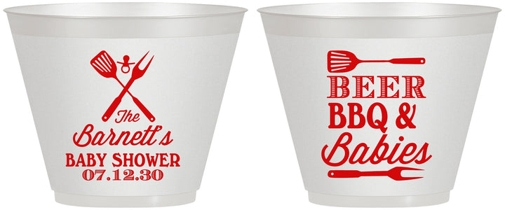 Custom Baby Shower 9 oz Wine Frosted Cups - Beers Bbq Babies | 90113