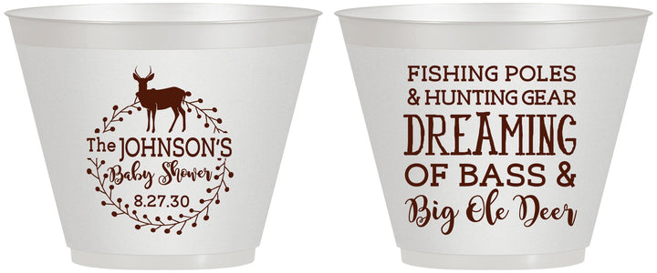 Custom Baby Shower 9 oz Wine Frosted Cups - Fishing Hunting | 90119