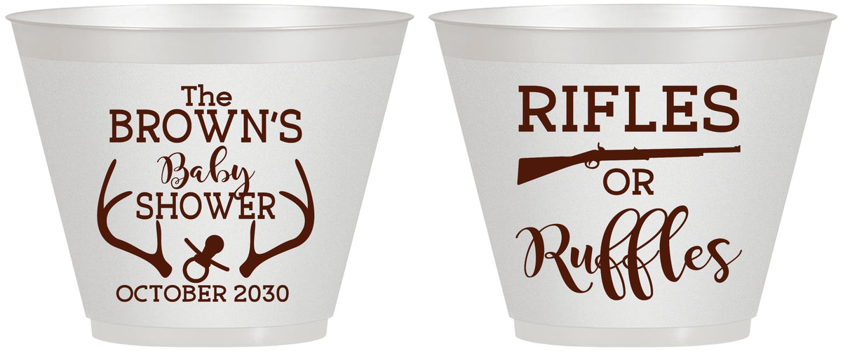 Custom Baby Shower 9 oz Wine Frosted Cups - Rifles Or Ruffles | 90122