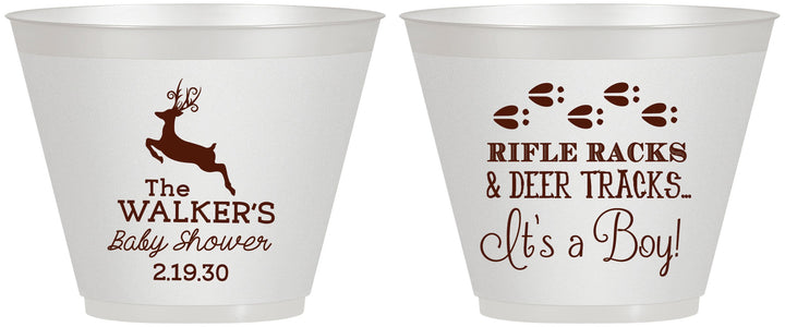 Custom Baby Shower 9 oz Wine Frosted Cups - Rifle Racks Deer Tracks | 90128