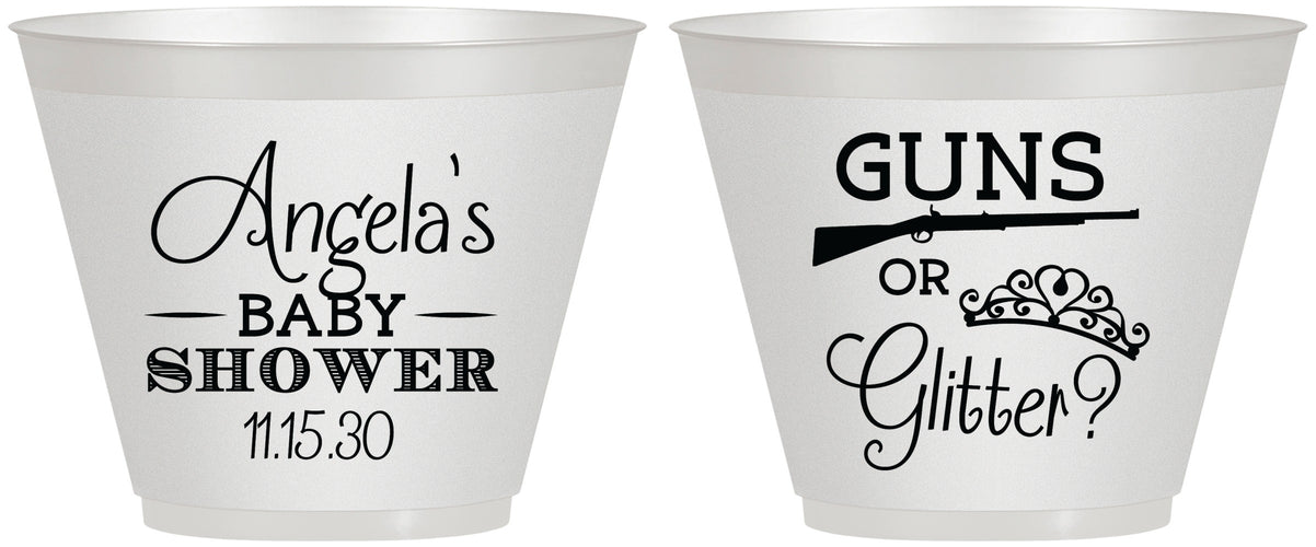 Custom Baby Shower 9 oz Wine Frosted Cups - Guns Or Glitter | 90130
