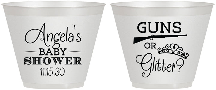 Custom Baby Shower 9 oz Wine Frosted Cups - Guns Or Glitter | 90130