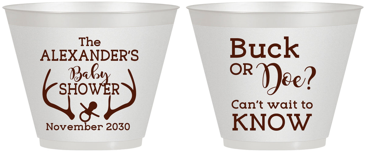 Custom Baby Shower 9 oz Wine Frosted Cups - Gender Reveal Buck Or Doe | 90131