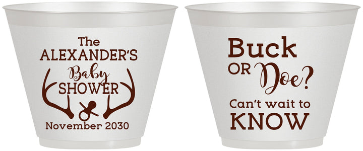 Custom Baby Shower 9 oz Wine Frosted Cups - Gender Reveal Buck Or Doe | 90131