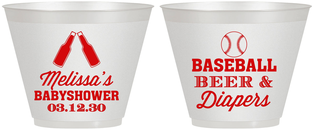 Custom Baby Shower 9 oz Wine Frosted Cups - Baseball Beer Diapers | 90132