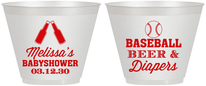 Custom Baby Shower 9 oz Wine Frosted Cups - Baseball Beer Diapers | 90132