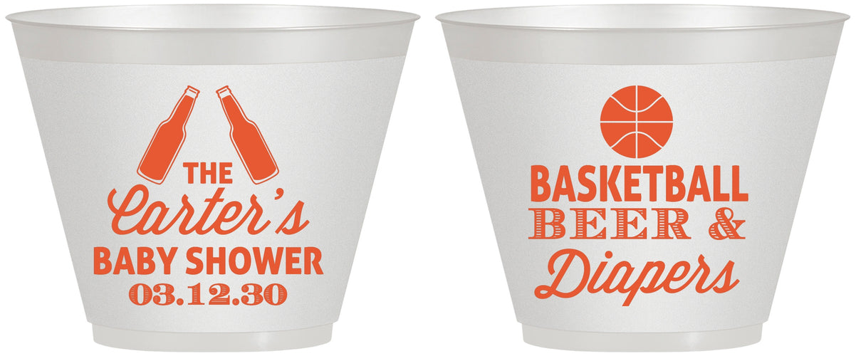 Custom Baby Shower 9 oz Wine Frosted Cups - Basketball Beer Diapers | 90133