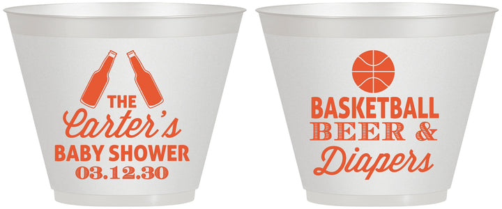 Custom Baby Shower 9 oz Wine Frosted Cups - Basketball Beer Diapers | 90133