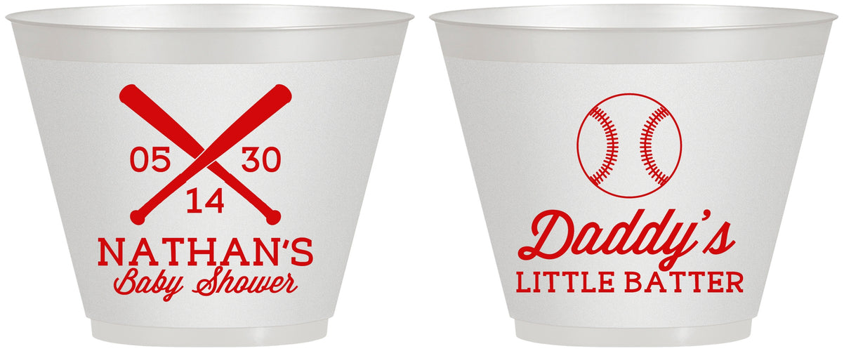 Custom Baby Shower 9 oz Wine Frosted Cups - Baseball Little Batter | 90136