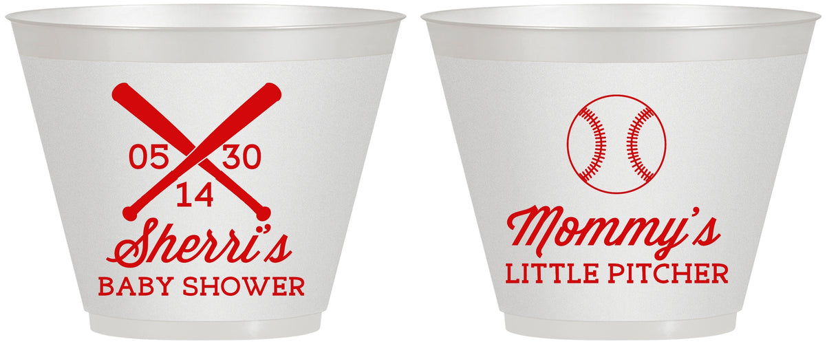 Custom Baby Shower 9 oz Wine Frosted Cups - Baseball Little Pitcher | 90137