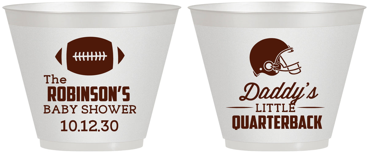 Custom Baby Shower 9 oz Wine Frosted Cups - Football Little Quarterback | 90138