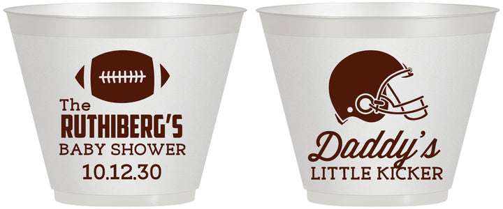 Custom Baby Shower 9 oz Wine Frosted Cups - Football Little Kicker | 90139