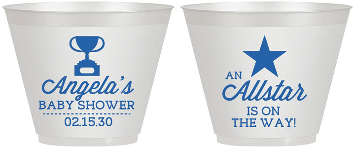Custom Baby Shower 9 oz Wine Frosted Cups - Allstar On The Way | 90140