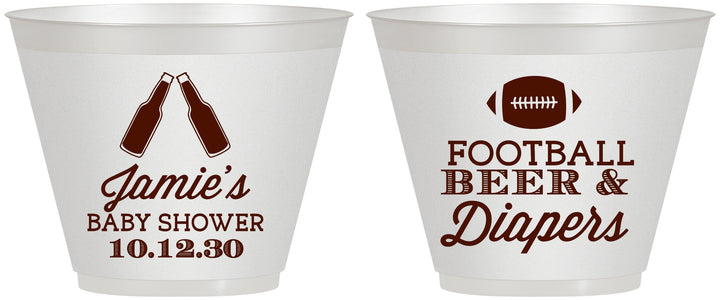Custom Baby Shower 9 oz Wine Frosted Cups - Football Beer Diapers | 90148
