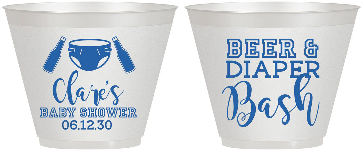 Custom Baby Shower 9 oz Wine Frosted Cups - Beer Diapers Bash | 90151