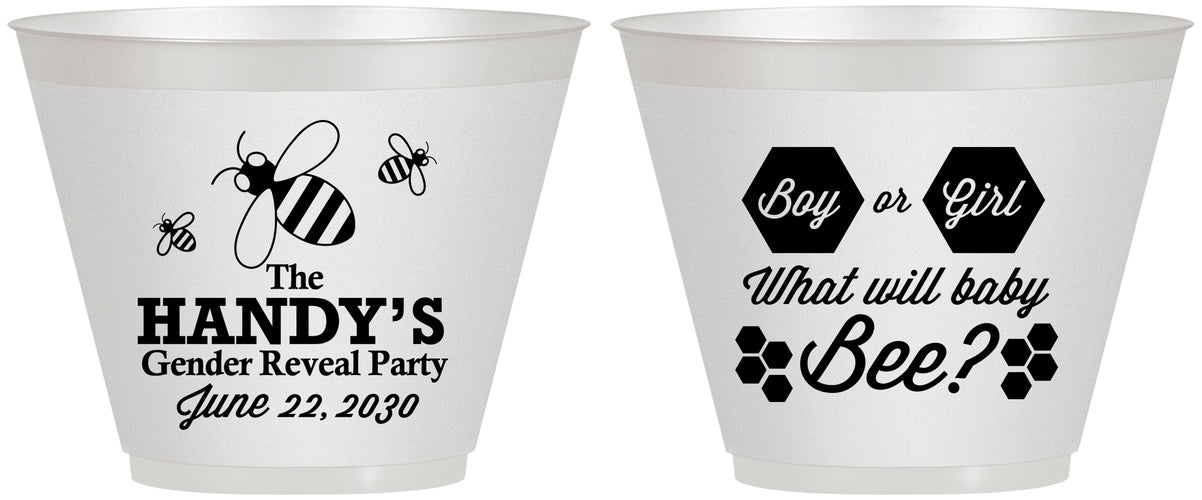 Custom Baby Shower 9 oz Wine Frosted Cups - Gender Reveal Bee | 90152