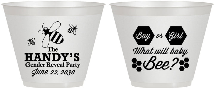 Custom Baby Shower 9 oz Wine Frosted Cups - Gender Reveal Bee | 90152