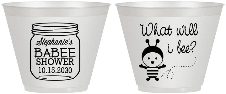 Custom Baby Shower 9 oz Wine Frosted Cups - What Will I Bee | 90156