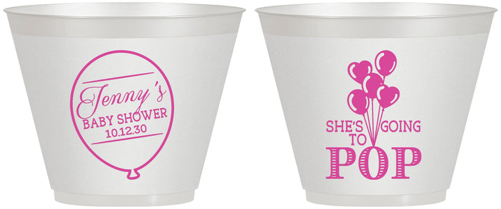 Custom Baby Shower 9 oz Wine Frosted Cups - Shes Going To Pop | 90160