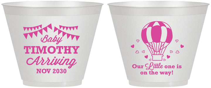 Custom Baby Shower 9 oz Wine Frosted Cups - Hot Air Balloon | 90162