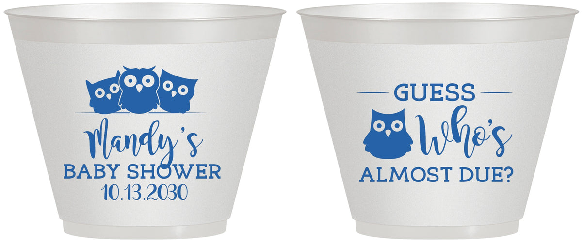 Custom Baby Shower 9 oz Wine Frosted Cups - Owl Whos Almost Due | 90170