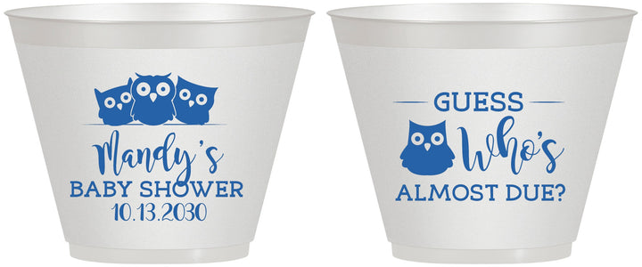 Custom Baby Shower 9 oz Wine Frosted Cups - Owl Whos Almost Due | 90170