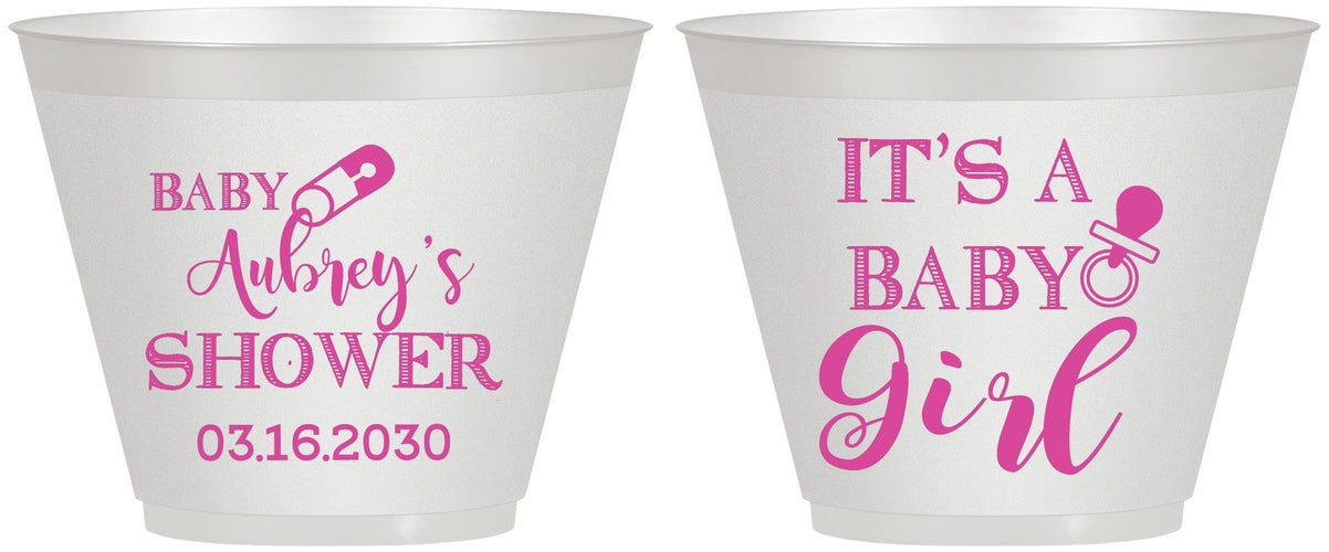 Custom Baby Shower 9 oz Wine Frosted Cups - Baby Girl | 90171