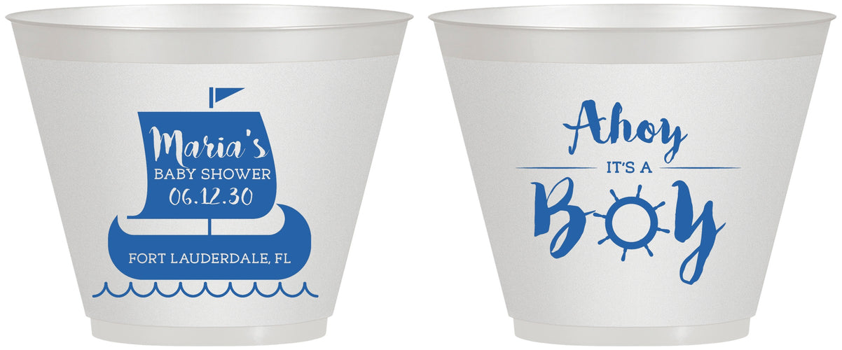 Custom Baby Shower 9 oz Wine Frosted Cups - Ahoy It’s A Boy | 90177