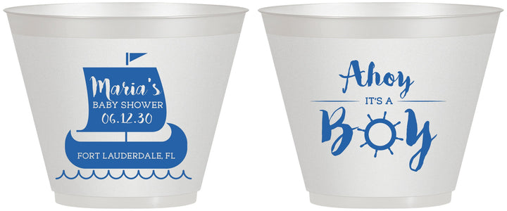 Custom Baby Shower 9 oz Wine Frosted Cups - Ahoy It’s A Boy | 90177