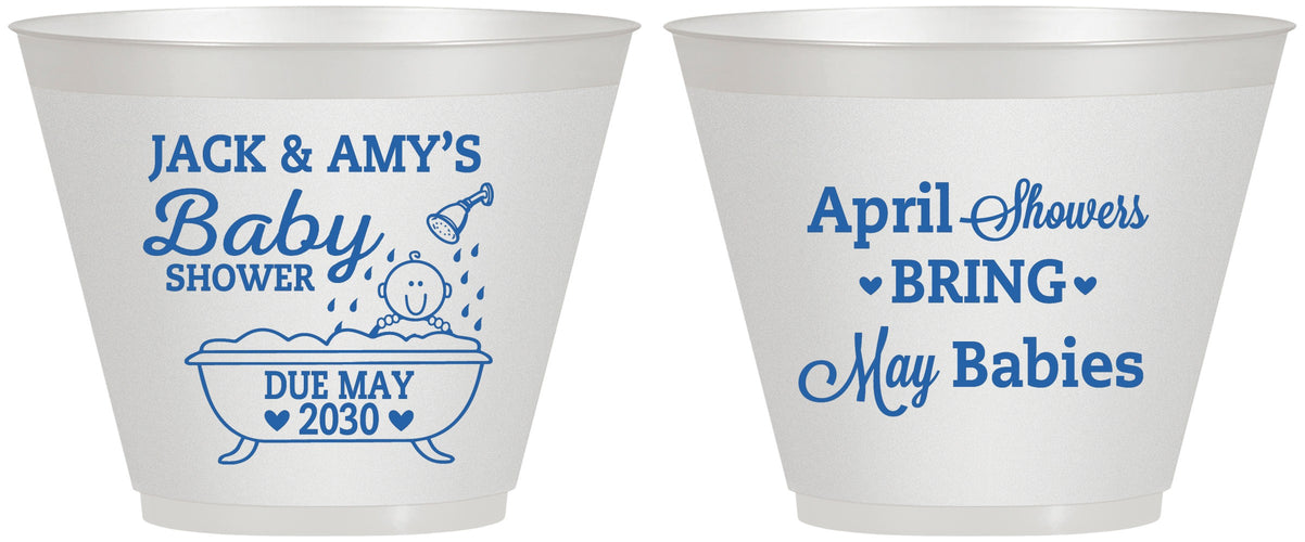 Custom Baby Shower 9 oz Wine Frosted Cups - April Showers May Babies | 90181