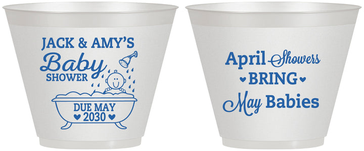 Custom Baby Shower 9 oz Wine Frosted Cups - April Showers May Babies | 90181