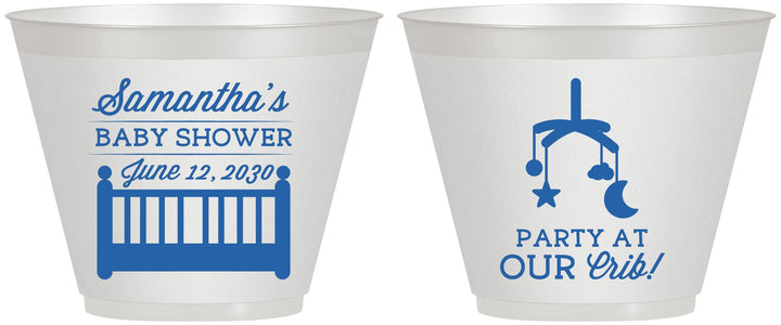 Custom Baby Shower 9 oz Wine Frosted Cups - Party At Our Crib | 90187