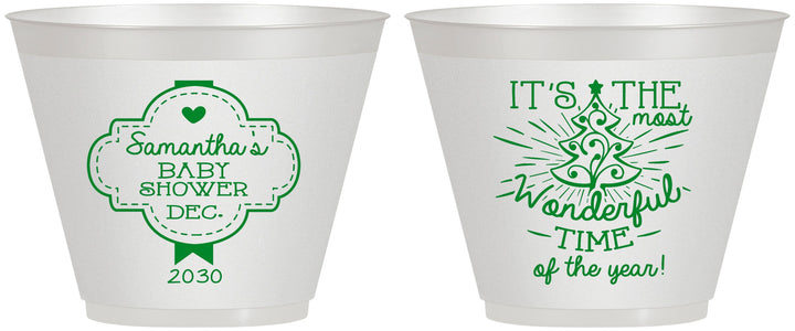 Custom Baby Shower 9 oz Wine Frosted Cups - Christmas | 90190