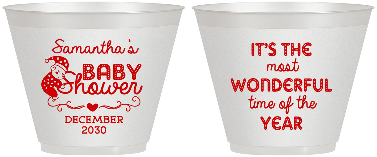 Custom Baby Shower 9 oz Wine Frosted Cups - Christmas | 90191