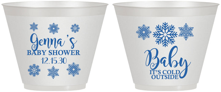 Custom Baby Shower 9 oz Wine Frosted Cups - Christmas Snowflakes | 90192