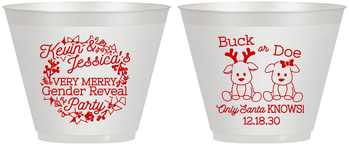 Custom Baby Shower 9 oz Wine Frosted Cups - Christmas Gender Reveal | 90193
