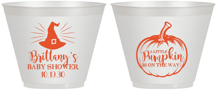 Custom Baby Shower 9 oz Wine Frosted Cups - Little Pumpkin Halloween | 90196