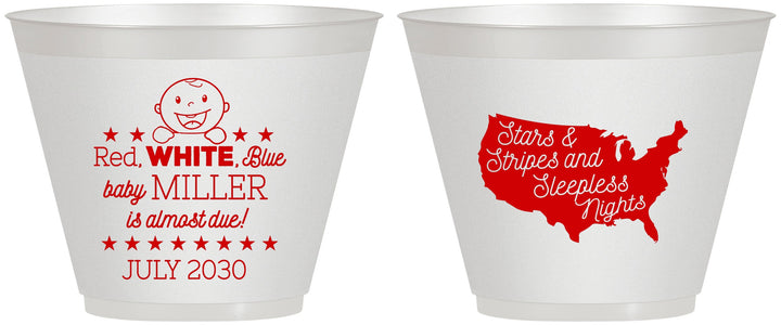 Custom Baby Shower 9 oz Wine Frosted Cups - Red White Blue | 90197