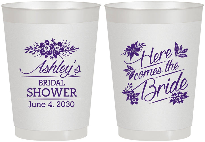 Personalized Bridal Shower 10 oz Frosted Cups - Here Comes The Bride | 100000